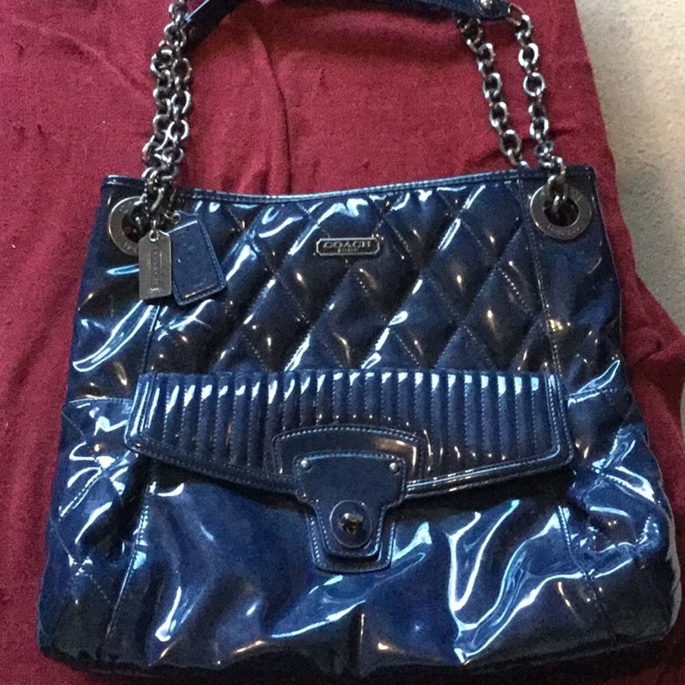 Coach Blue Patent leather tote with chain straps